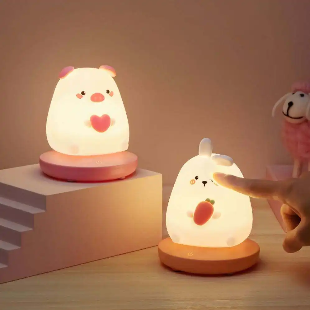 YIZHI Led Nursery Night Lights para niños Usb recargable lindo Animal lámparas de silicona con sensor táctil para dormitorio de bebé lámpara de escritorio