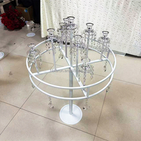 Grand chandelier rond blanc avec pendentifs en cristal, porte-bougie haut pour la décoration de table de mariage, banquet ou événement