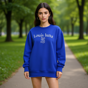 Abito Felpa Oversize Louis Luna Blu Royal M/L XL/2XL da Donna, Autunnale, Girocollo, Manica Lunga, Lavorato a Maglia, 100% Cotone - Product Image 1