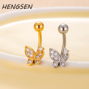 HENGSEN Gioielli per <span class=keywords><strong>Ombelico</strong></span> <span class=keywords><strong>all</strong></span>'Ingrosso in <span class=keywords><strong>Argento</strong></span>, Oro, Acciaio Inossidabile Placcato Oro 18K con Zirconi a Forma di Farfalla per Matrimonio - Product Image 1