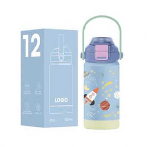 Kids Stainless Steel Tumbler Cartoon Logo Double Wall Insulated Water Bottle <b>Toddlers</b> 12-24hr Thermal Performance Handgrip - Product Image 2
