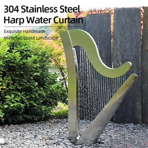 Fontaine d'eau décorative de <span class=keywords><strong>jardin</strong></span> extérieure en acier inoxydable de haute qualité, personnalisée, en forme de harpe rectangulaire - Product Image 1