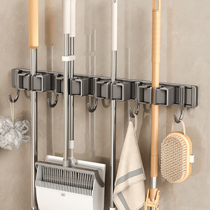 Wholesale Plastic Wall-Mounted Multifunctional Non-Folding Mop <b>Clip</b> Broom Holder No-Drill Punch-Free <b>Hook</b> Bathroom Rack - Product Image 5