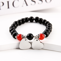 Bracelet en perles d'obsidienne Ywyougang, breloque cœur vierge gravable, élastique, assorti pour couple, cadeau de Saint-Valentin