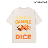 T-shirt en coton oversize délavé avec imprimé dés 'Life Is a Gamble', style streetwear rétro, décontracté pour le quotidien, vente en gros depuis l'entrepôt américain