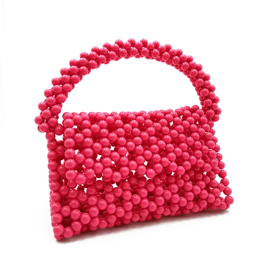 cheap nice handbags acrylic hollow triangle pearls beaded handmade tote bags manufacturer fashion bags for kids girls 3009