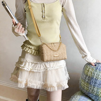Sac mini en paille tressée style coréen 2026, nouveau sac bandoulière décontracté tendance avec fermeture éclair en polyester et chaîne pour femme