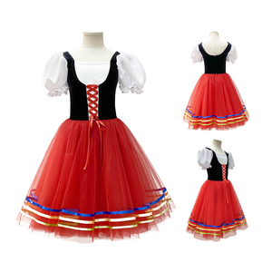 <b>Red</b> & Black Coppelia Ballet Dress Professional Peasant Style Romantic <b>Tutu</b> Skirt Girls' Traditional Folk Ballet Costume - Product Image 1