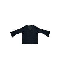 Top de Mujer Transpirable de Lino, Lyocell y Acrílico, Tejido Liso Teñido, Manga Larga, Cuello Redondo, Manga Acampanada, Corte Holgado, Color Sólido Minimalista
