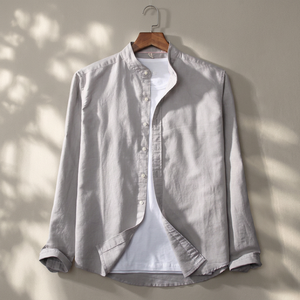 Camicie da <span class=keywords><strong>Uomo</strong></span> Personalizzate all'Ingrosso in <span class=keywords><strong>Misto</strong></span> <span class=keywords><strong>Lino</strong></span> e Cotone con Colletto alla Coreana e Manica Lunga, con Tasca Singola sul Petto, OEM ODM - Product Image 4