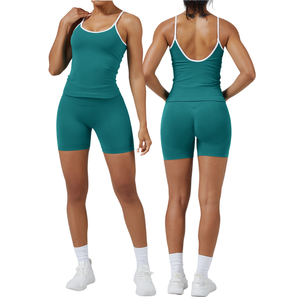 Conjunto <span class=keywords><strong>de</strong></span> entrenamiento sin costuras para mujer, traje <span class=keywords><strong>de</strong></span> Yoga <span class=keywords><strong>de</strong></span> bloque <span class=keywords><strong>de</strong></span> Color, Sujetador deportivo sin espalda, camiseta sin mangas con mallas o pantalones cortos, ropa <span class=keywords><strong>de</strong></span> Fitness <span class=keywords><strong>de</strong></span> 2 piezas - Product Image 5