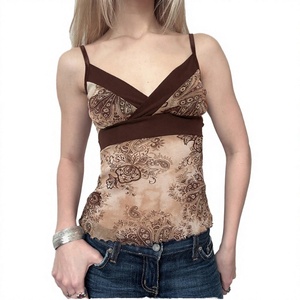 Women's Summer Solid V-neck Ruched Sequined Eco-Friendly Polyester Lace <b>Beaded</b> Breathable Quick Dry Knitted Backless Short Cami - Product Image 2