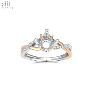 Promozionale Fine fatto a mano in oro reale 18k oro massiccio diamante bianco corona oro rosa torsione Semi anello di montaggio per le donne di nozze