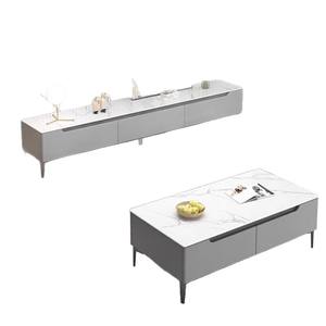 Ensemble table basse et meuble <span class=keywords><strong>TV</strong></span> moderne avec plateau en marbre et tiroirs <span class=keywords><strong>de</strong></span> rangement – Mobilier minimaliste pour salon, hôtel, appartement, bureau - Product Image 1