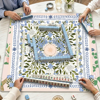 Tapis de Mahjong de Luxe Rose et Vert avec Guide de Règles, Housse de Table en Caoutchouc Antidérapante et Silencieuse pour Joueurs de Mahjong Américains