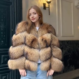 <span class=keywords><strong>Cappotto</strong></span> <span class=keywords><strong>senza</strong></span> colletto con pelliccia di procione giacca invernale da donna in vera pelliccia di procione giacca di pelliccia corta di alta qualità - Product Image 1