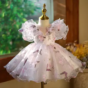 Hot selling flower 2024 Girls dress little girl flower fairy fluffy princess dress children host piano performance costume