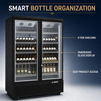 Réfrigérateur commercial vertical de qualité fiable à double porte vitrée pour boissons et vins, avec refroidissement uniforme, idéal pour les restaurants