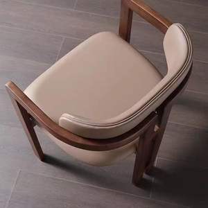 Chaise de salle à manger minimaliste moderne, <span class=keywords><strong>fauteuil</strong></span> en bois rembourré en cuir - Product Image 5