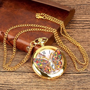 Top Luxury Gold Butterfly Crystal Diamond-encrusted Quartz Pocket Watch Elegant Women <strong>Retro</strong> Fob Chain <strong>Clock</strong> Charm Pendant Chain - Product Image 3