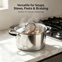 Casserole en acier inoxydable tri-couches de style américain avec couvercle en verre, grande capacité, compatible induction, gaz, four et lave-vaisselle, écologique