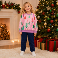 Sweat-shirt de Noël pour enfants rose à manches longues col rond imprimé arbre festif 3-8 ans OEM personnalisé
