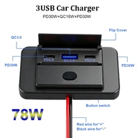 Chargeur de voiture modifié 12-24V, double PD type C + 3 ports USB QC 3.0, chargeur rapide pour accessoires de bus/camion