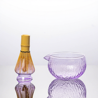ESTICK Bol à matcha en verre coloré, bol à thé japonais, peint à la main, verrerie résistante à la chaleur, accessoire de thé en boîte pour la maison