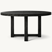 Ensemble de table à manger ronde en bois de mahogany massif noir de 59 pouces, fabriquée à la main, style moderne, 4 chaises, 6 places, meubles pour salon et bureau à domicile
