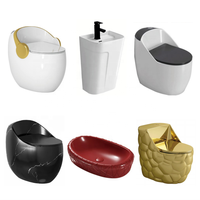 Toilette suspendue au mur doré marbre oeuf noir toilette rouge lavabo évier petite salle de bain toilette cuvette