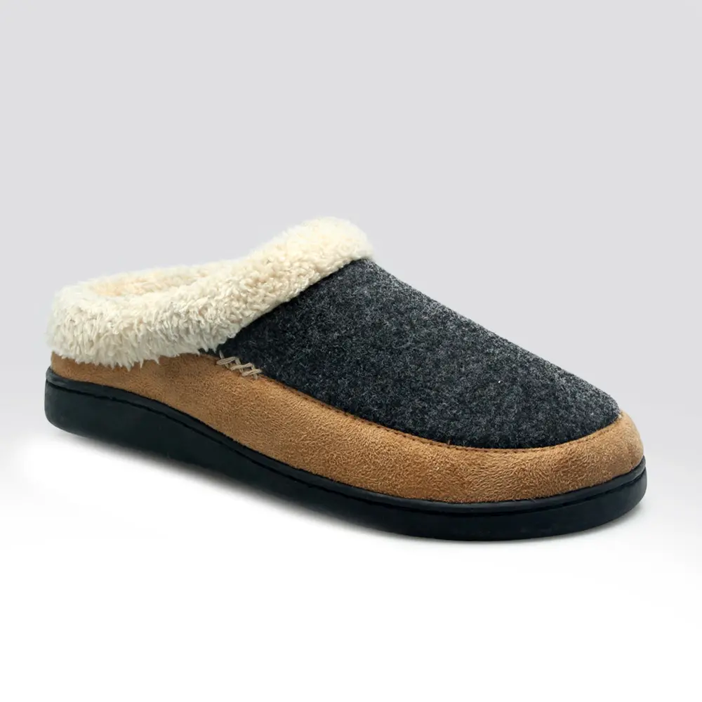 Faux Fur Voering Anti Slip Rubberen Zool Indoor Outdoor Winter Slippers Voor Mannen