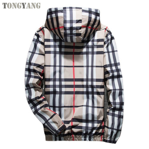 TONGYANG Nueva Chaqueta de Moda para <span class=keywords><strong>Hombre</strong></span> de <span class=keywords><strong>Primavera</strong></span>/Otoño, Abrigo Entallado con Capucha, Versátil, de Cuadros y Manga Larga, Chaquetas Bomber para <span class=keywords><strong>Hombre</strong></span> - Product Image 4