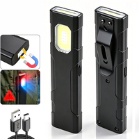 Senter Mini COB EDC, Lampu Kerja Magnetik Kecerahan Tinggi, Senter Isi Ulang dengan Klip Pena untuk Perbaikan Bengkel Sehari-hari
