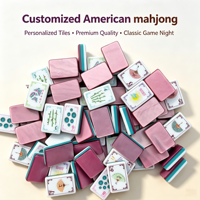 Mahjong personnalisé de style oriental américain, tuiles de mahjong en acrylique double couche rose et turquoise, motif de papillon et de fleurs, jeu de Mahjong pliable