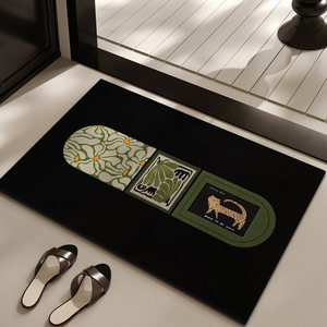 Tapis de bain rectangulaire en terre de diatomée, style rétro, animaux, plantes et fleurs, absorbant, pour salle de bain, entrée - Product Image 2