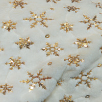 Tissu en fausse fourrure de lapin imprimé flocons de neige dorés, matière douce et moelleuse pour vêtements de Noël, manteaux et artisanat