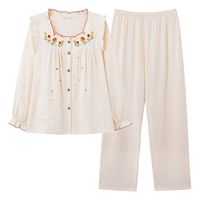 Nuage coton femmes décontracté pyjamas ensembles automne printemps chemises de nuit doux à volants bord fleur imprimé vêtements de nuit