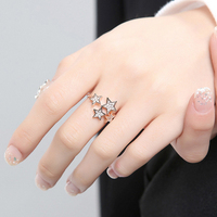Bague étoile pentagramme scintillante 925 argent or Rose couleur fiançailles Zircon anneaux ouverts réglables pour fille femmes