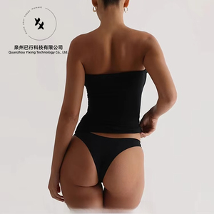 Top court sexy en maille unie avec logo personnalisé, haute élasticité, 95% polyester, 5% élasthanne, classique, bandeau, tube top pour femme - Product Image 2