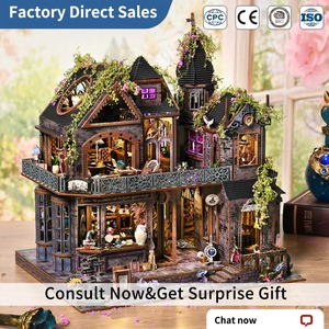 Kit <span class=keywords><strong>de</strong></span> construction <span class=keywords><strong>de</strong></span> maison miniature en bois 3D Magic Castle Book Nook avec lumière LED, décoration <span class=keywords><strong>de</strong></span> bibliothèque, cadeaux mystère et fantastiques - Product Image 1
