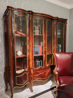 Bureau de style américain sculpté rétro classique en bois sculpté chêne rouge brun bureau sculpté avec bibliothèque en bois étagère