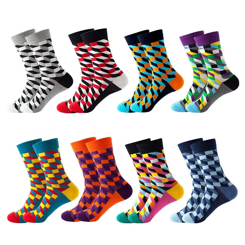 Unisex yenilik kalite özel logo tasarım ambalaj unisex mutlu çorap erkekler erkekler ve kadınlar için renkli çorap