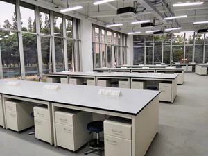 Лабораторный настенный стол-стойка LB-CF-12 с полками для реагентов, водопроводным краном и настенным шкафом - Product Image 1