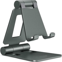 Support de téléphone portable pliable double en aluminium ultra fin et compact, ergonomique, réglable en hauteur et en angle, pour bureau