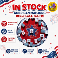 Jeu de Mahjong Américain Patriotique Vintage, Tuiles en Acrylique, Drapeau USA, Feux d'Artifice Gravés, Magnifique Motif, 4 Joueurs, Modèle Chiot Bleu
