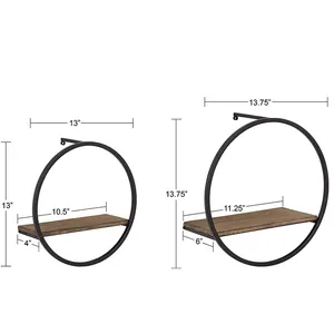 定制方形和圆形货架金属铁艺工艺展示架储物带木挂圆形壁架