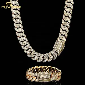 15mm 20mm Hip Hop Men Chunky Necklace Iced Out Bling CZ Thick Heavy Baguette Prong Cuban Link Chain Miami Cuban Chian