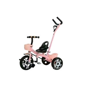 Children's Tricycle Pink Metal Frame Foaming Wheels 1-3-6 Years Old Kids Bike With Push Handle - Product Image 1