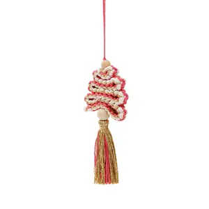 Mode 25cm noël bricolage arbre pendentif bohème tissé glands à la main macramé maison noël fête ornements