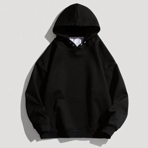 H5401 Wholesales Custom No String Button 400 Gsm Polyester <b>Drop</b> Shoulder Oversized Men's Hoodies - Product Image 4